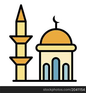 Minaret and dome mosque icon. Outline minaret and dome mosque vector icon color flat isolated. Minaret and dome mosque icon color outline vector