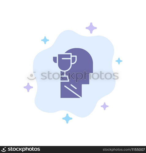 Mind, Brian, Award, Head Blue Icon on Abstract Cloud Background