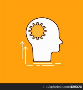 Mind, Creative, thinking, idea, brainstorming Flat Line Filled Icon. Beautiful Logo button over yellow background for UI and UX, website or mobile application. Vector EPS10 Abstract Template background