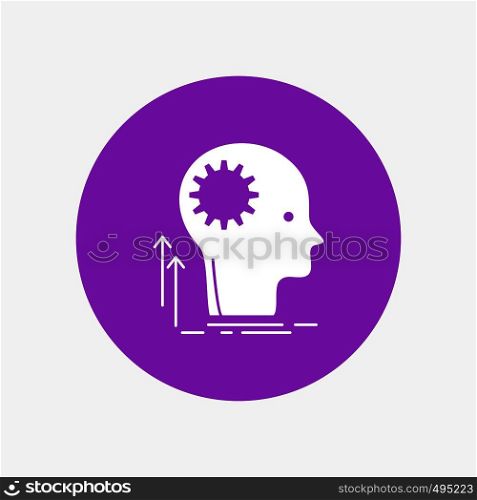 Mind, Creative, thinking, idea, brainstorming White Glyph Icon in Circle. Vector Button illustration. Vector EPS10 Abstract Template background