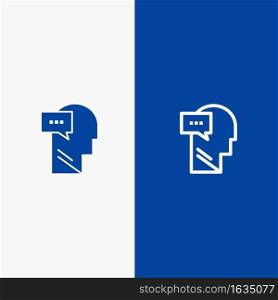 Mind, Dialog, Inner, Head Line and Glyph Solid icon Blue banner Line and Glyph Solid icon Blue banner