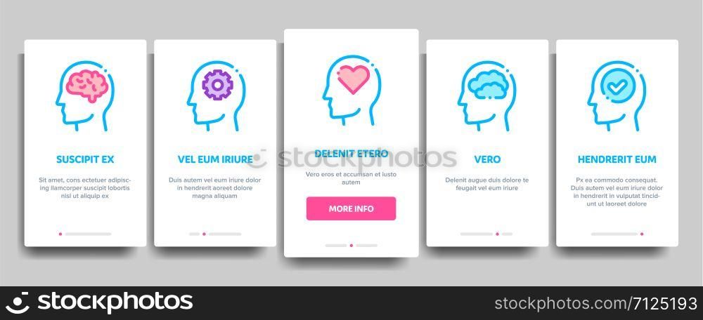 Mind Elements Signs Vector Onboarding Mobile App Page Screen. Contour Illustrations. Mind Elements Signs Vector Onboarding