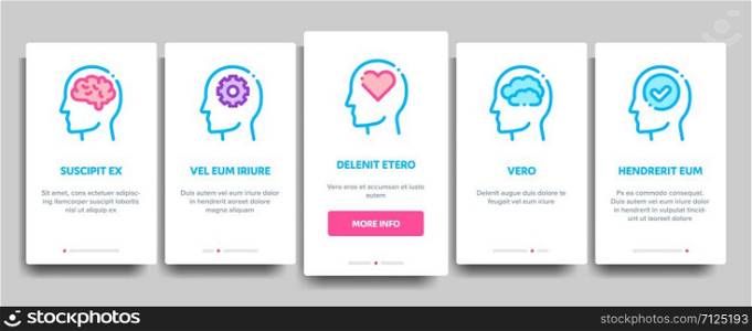Mind Elements Signs Vector Onboarding Mobile App Page Screen. Contour Illustrations. Mind Elements Signs Vector Onboarding
