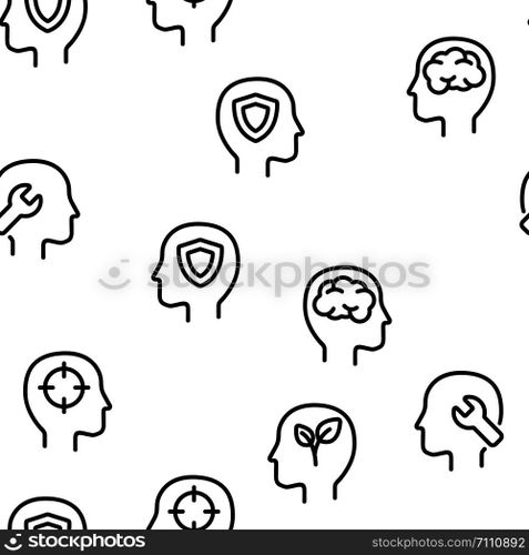 Mind Elements Vector Seamless Pattern Contour Illustration. Mind Elements Vector Seamless Pattern