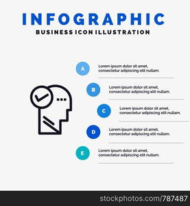 Mind, Head, Solution, Thinking Line icon with 5 steps presentation infographics Background