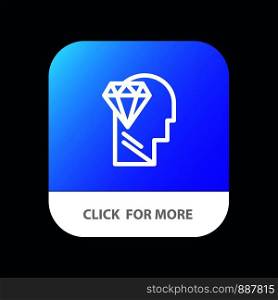 Mind, Perfection, Diamond, Head Mobile App Button. Android and IOS Line Version