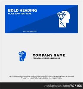 Mind, Perfection, Diamond, Head SOlid Icon Website Banner and Business Logo Template