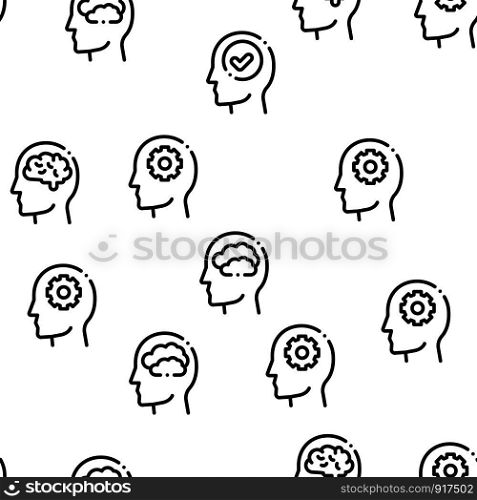 Mind Seamless Pattern Vector Linear Pictograms. Black Contour Illustrations. Mind Seamless Pattern Vector