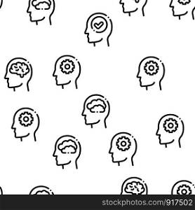 Mind Seamless Pattern Vector Linear Pictograms. Black Contour Illustrations. Mind Seamless Pattern Vector