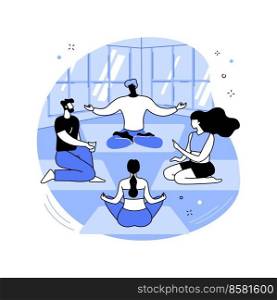 Mindful conversation isolated cartoon vector illustrations. Group of diverse people talking in retreat center, social communication, healthy lifestyle, professional service vector cartoon.. Mindful conversation isolated cartoon vector illustrations.