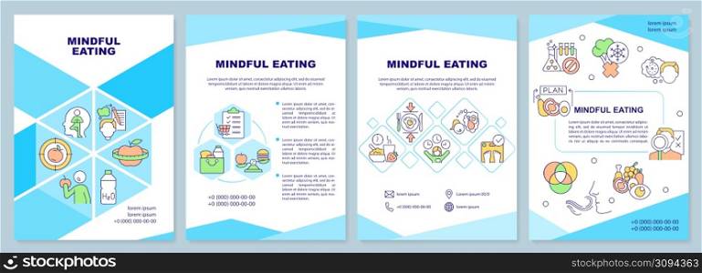 Mindful eating brochure template. Attentive nutrition. Leaflet design with linear icons. 4 vector layouts for presentation, annual reports. Arial-Black, Myriad Pro-Regular fonts used. Mindful eating brochure template