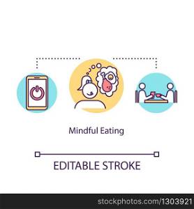 Mindful eating concept icon. Conscious nutrition idea thin line illustration. Attentive food consumption, avoiding overeating. Vector isolated outline RGB color drawing. Editable stroke
