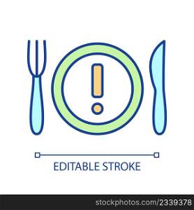 Mindful eating RGB color icon. Changing eating habits. Paying attention to diet. Proper eating choices. Isolated vector illustration. Simple filled line drawing. Editable stroke. Arial font used. Mindful eating RGB color icon