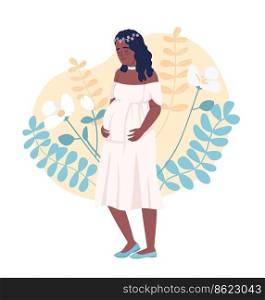 Mindful pregnant woman 2D vector isolated illustration. Expecting lady flat character on cartoon background. Prenatal care colourful editable scene for mobile, website, presentation. Mindful pregnant woman 2D vector isolated illustration