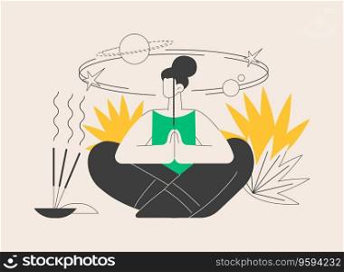 Mindfulness abstract concept vector illustration. Mindful meditating, mental calmness and self-consciousness, focusing and releasing stress, anxiety alternative home treatment abstract metaphor.. Mindfulness abstract concept vector illustration.
