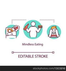 Mindless eating concept icon. Unhealthy nutrition, overeating idea thin line illustration. Late night snacks, junk food and emotional eating. Vector isolated outline RGB color drawing. Editable stroke