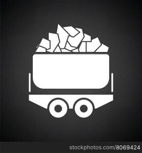 Mine coal trolley icon. Black background with white. Vector illustration.