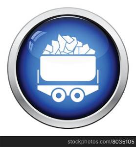 Mine coal trolley icon. Glossy button design. Vector illustration.