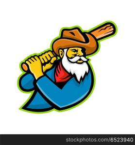 Miner Baseball Player Mascot. Mascot icon illustration of head of a miner or cowboy baseball player with bat batting viewed from side on isolated background in retro style.. Miner Baseball Player Mascot