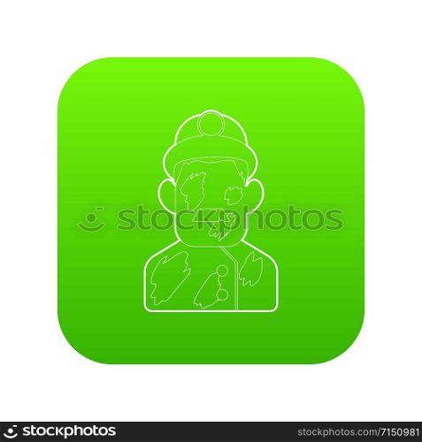Miner icon green vector isolated on white background. Miner icon green vector