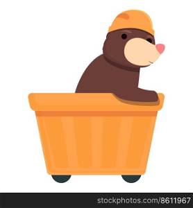 Miner mole wagon icon cartoon vector. Cute animal. Miner work. Miner mole wagon icon cartoon vector. Cute animal