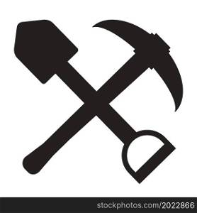 Miner Pickaxe Shovel on white background. shovel and pickaxe sign. flat style.