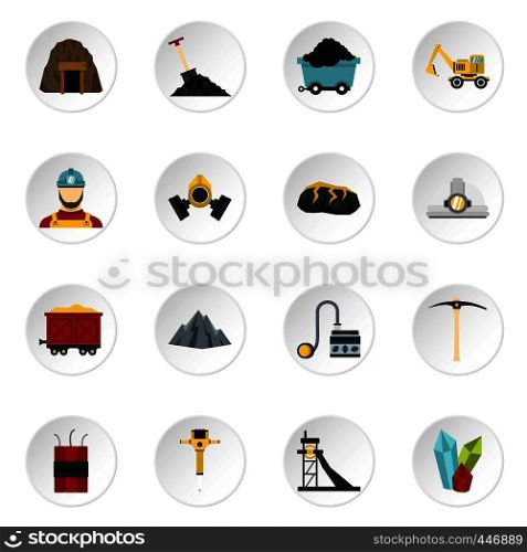Miner set icons in flat style isolated on white background. Miner set flat icons