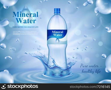 Mineral water advertising composition with bottled water symbols realistic vector illustration. Mineral Water Advertising Composition