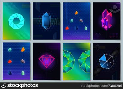 Minerals and stones collection, diamond with rocks forming shapes of rectangle and triangle and connected by lines, isolated on vector illustration. Minerals and Stones Collection Vector Illustration
