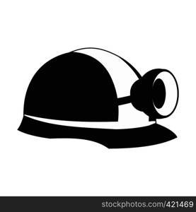 Miners helmet with lamp black simple icon. Miners helmet with lamp icon