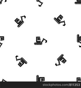 Mini excavator pattern repeat seamless in black color for any design. Vector geometric illustration. Mini excavator pattern seamless black