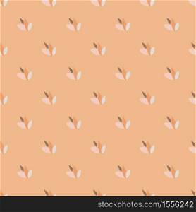 Mini leaves seamless pattern on pastel light coral background. Spring floral wallpaper. Designed for textile, wrapping paper, fabric print. Vector illustration.. Mini leaves seamless pattern on pastel light coral background. Spring floral wallpaper.