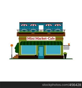 Mini Market Cafe flat style icon isolated on white. Vector illustration. Mini Market Cafe flat style icon