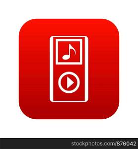 Mini MP3 portable player icon digital red for any design isolated on white vector illustration. Mini MP3 portable player icon digital red