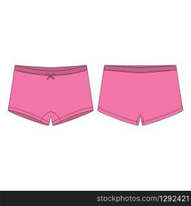Mini-short knickers in melange fabric on white background. Pink children&rsquo;s knickers. Women panties technical sketch. Lady underwear. Fashion vector illustration. Mini-short knickers in melange fabric on white background. Pink children&rsquo;s knickers.