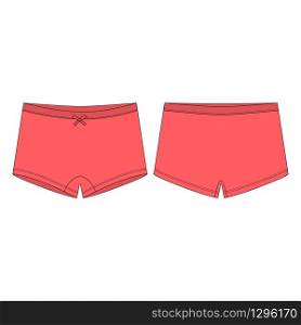Mini-short knickers in red color on white background. Children&rsquo;s knickers. Women panties technical sketch. Lady underwear. Fashion vector illustration. Mini-short knickers in red color on white background. Children&rsquo;s knickers.