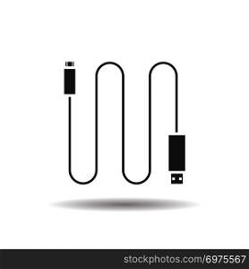 Mini USB cable icon. Drop shadow silhouette symbol. Negative space. Vector isolated illustration. Mini USB cable icon
