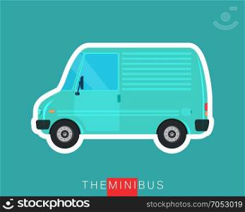 Mini van isolated. Freight car, delivery bus. Colored mini van. Commercial vehicle minibus. Vector illustration