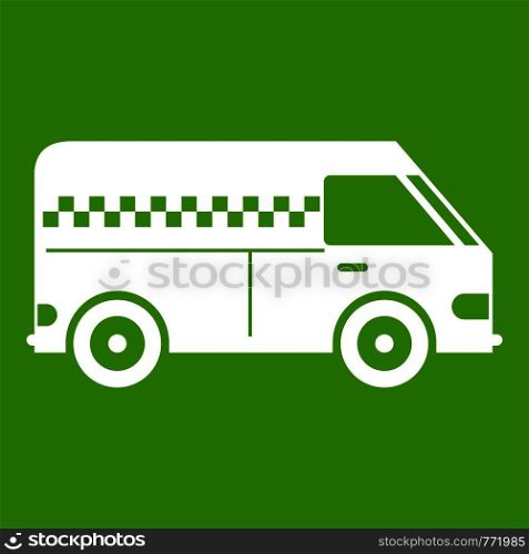Minibus taxi icon white isolated on green background. Vector illustration. Minibus taxi icon green