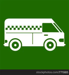 Minibus taxi icon white isolated on green background. Vector illustration. Minibus taxi icon green