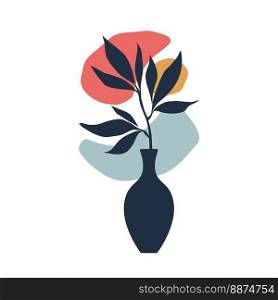 Minimal art flower on colorful shapes background in vase. Elegant drawing. Vector illustration. Flat.