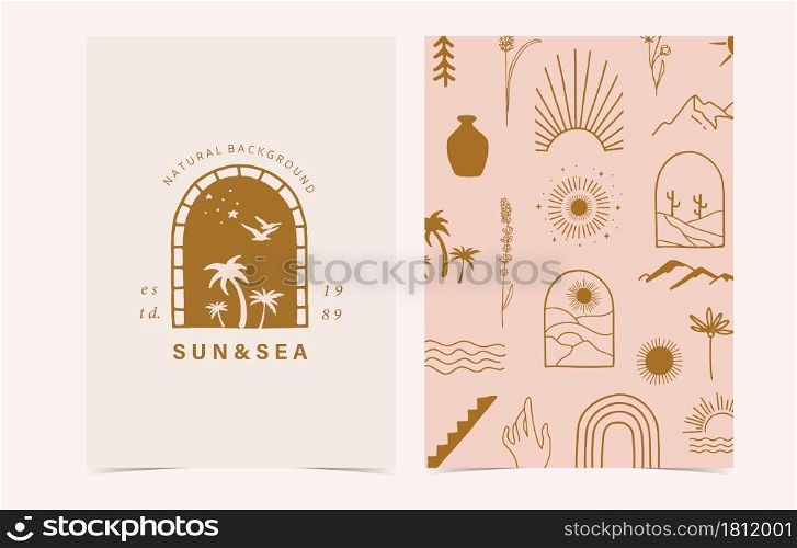 minimal background with sun,hand,flower