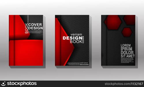 Minimal book cover design with a red and black hexagon pattern background. Vector illustration