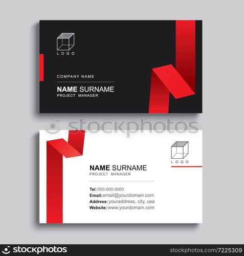 Minimal business card print template design. Black and red color simple clean layout.