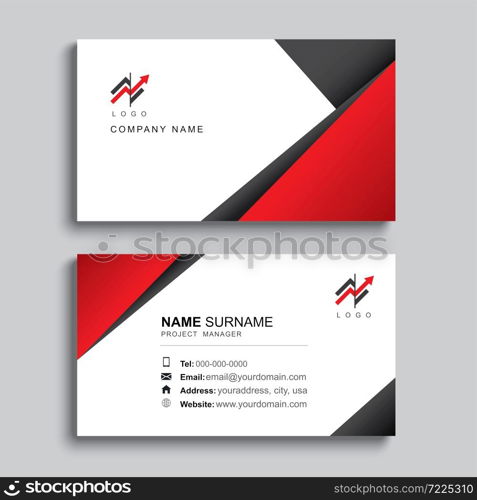 Minimal business card print template design. Black and red color simple clean layout.