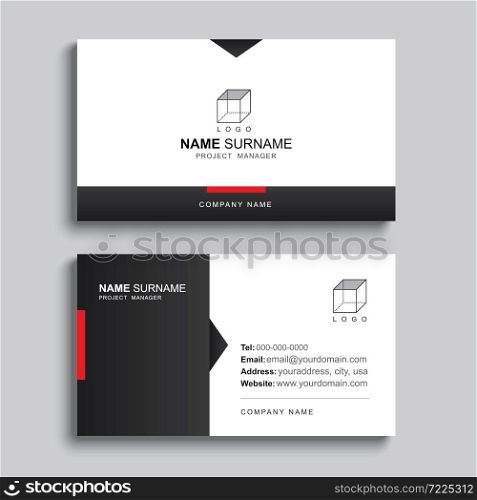 Minimal business card print template design. Black and red color simple clean layout.