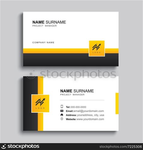 Minimal business card print template design. Black and yellow color simple clean layout.