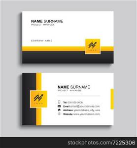 Minimal business card print template design. Black and yellow color simple clean layout.