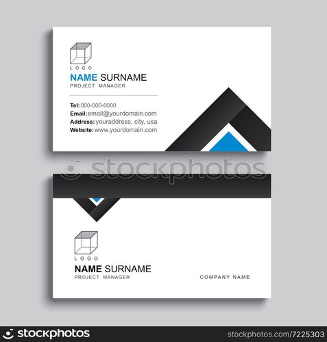 Minimal business card print template design. Black color and simple clean layout.