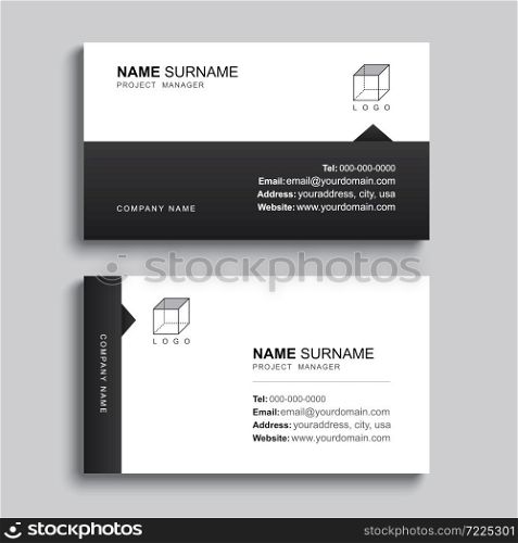Minimal business card print template design. Black paper color and simple clean layout.